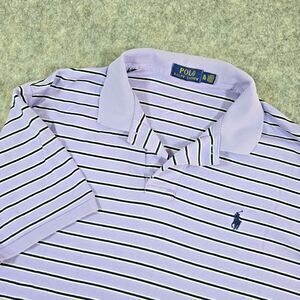Polo Ralph Lauren Short Sleeve Striped Polo Shirt Lavender Black White XL Logo